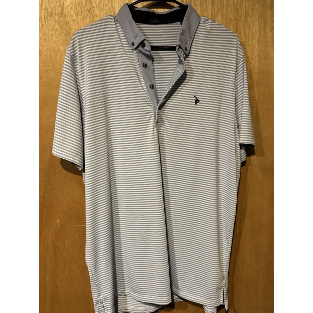 Greyson Men's L Lavender Striped Short Sleeve Performance Polo Golf (K)